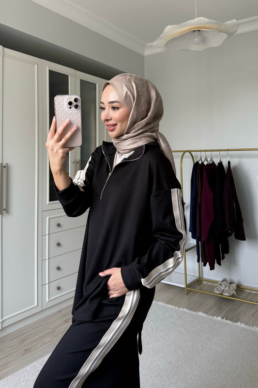 Şeritli oysh* takım - siyah