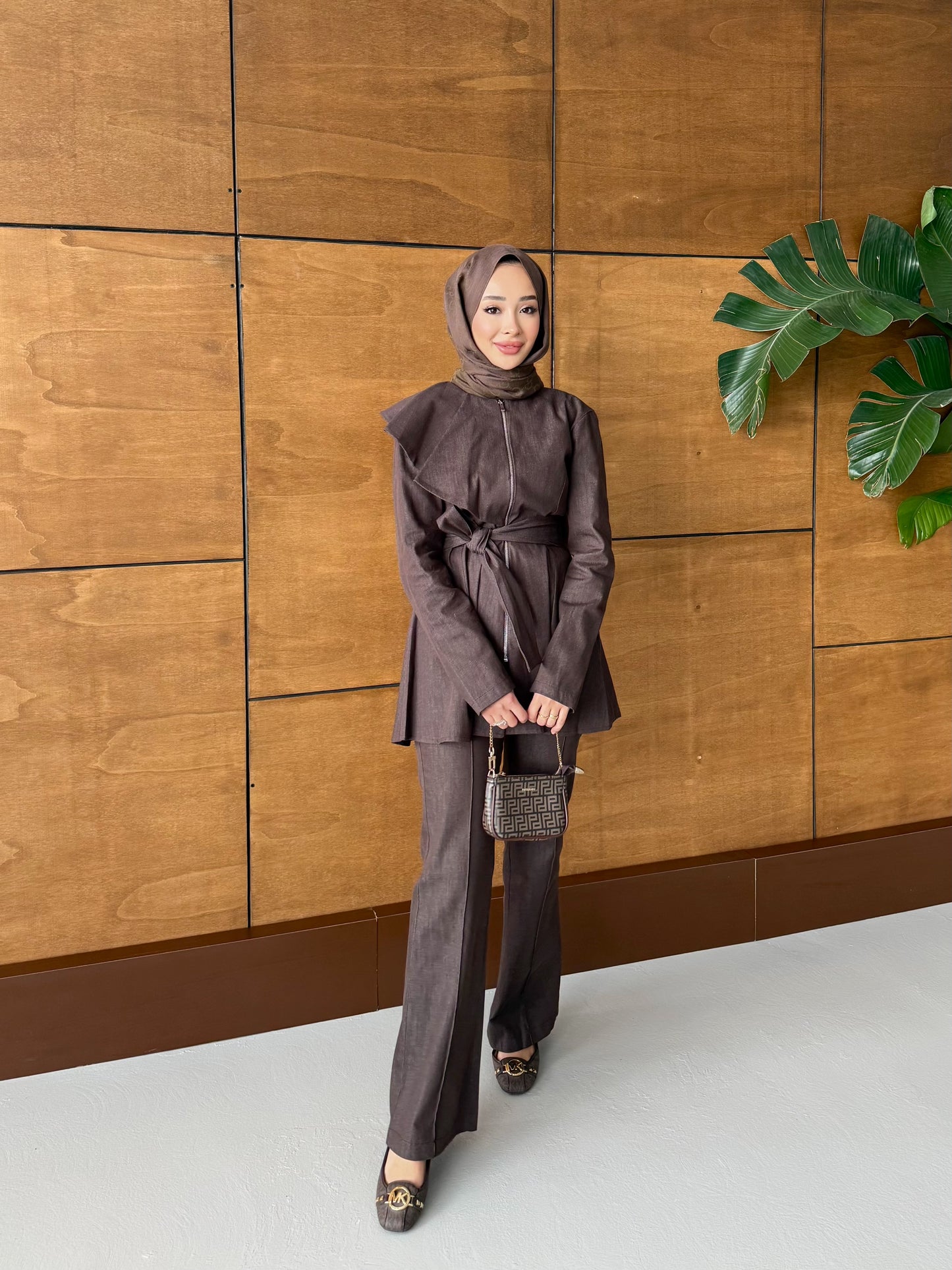 Fırfırlı Kot Takım - kahverengi