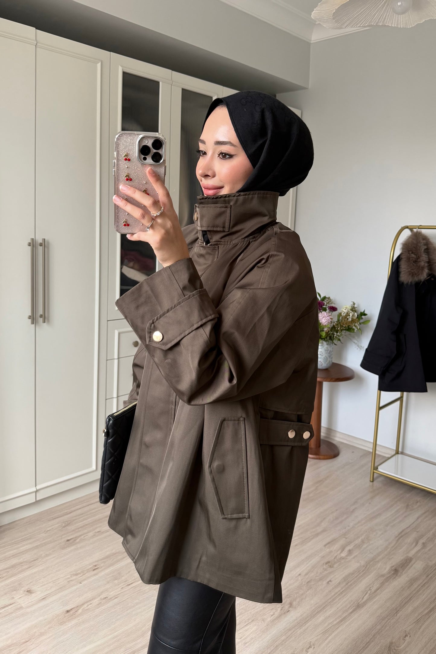 Premium kürklü parke - haki