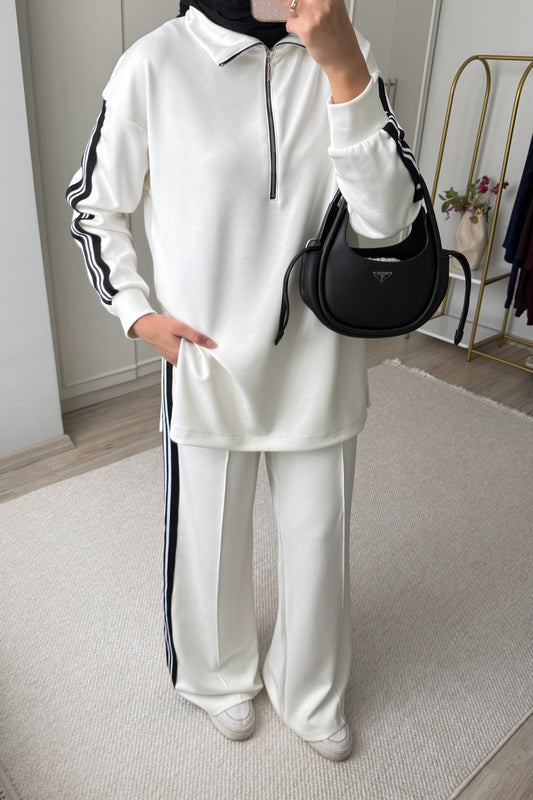 Şeritli oysh* takım - beyaz