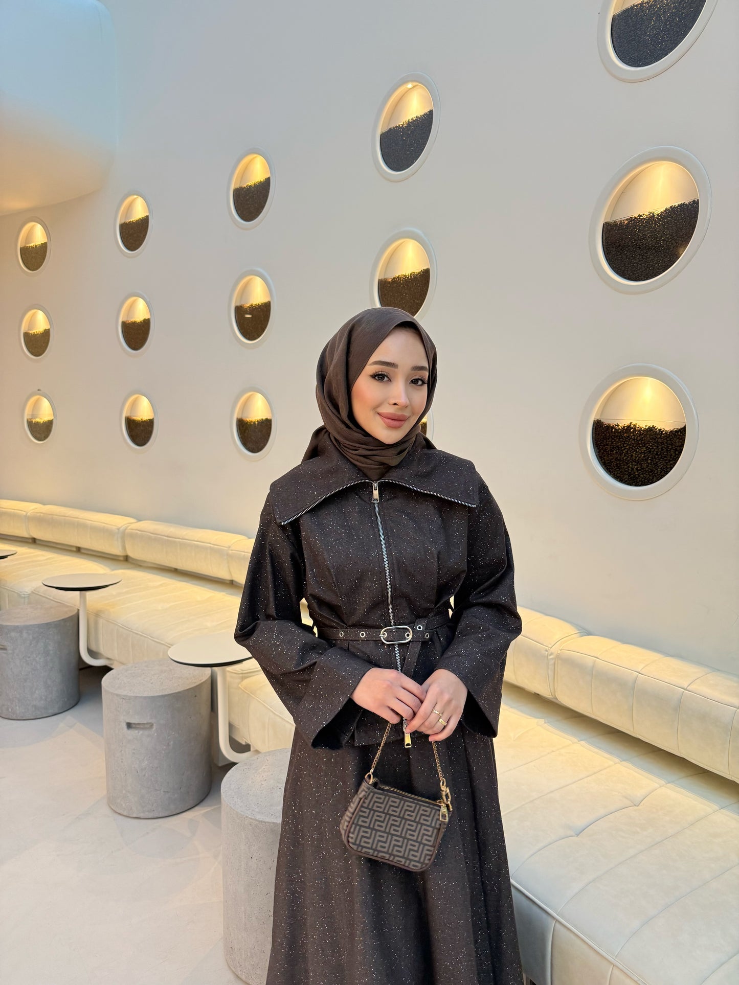 Shine Etekli Takım - kahverengi