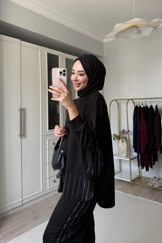 Taşlı oysh* takım - siyah