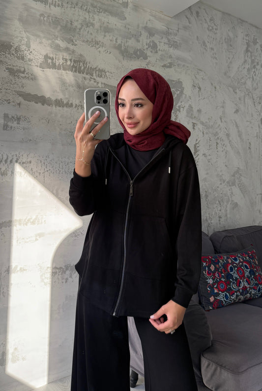 Kapşonlu Sweatshirt - siyah