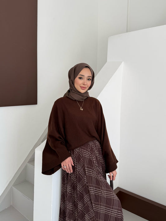 Triko Etek Üstü Kazak - kahverengi