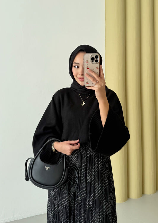 Triko Etek Üstü Kazak - siyah