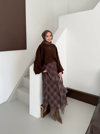 Kraş Şifon Etek - kahverengi