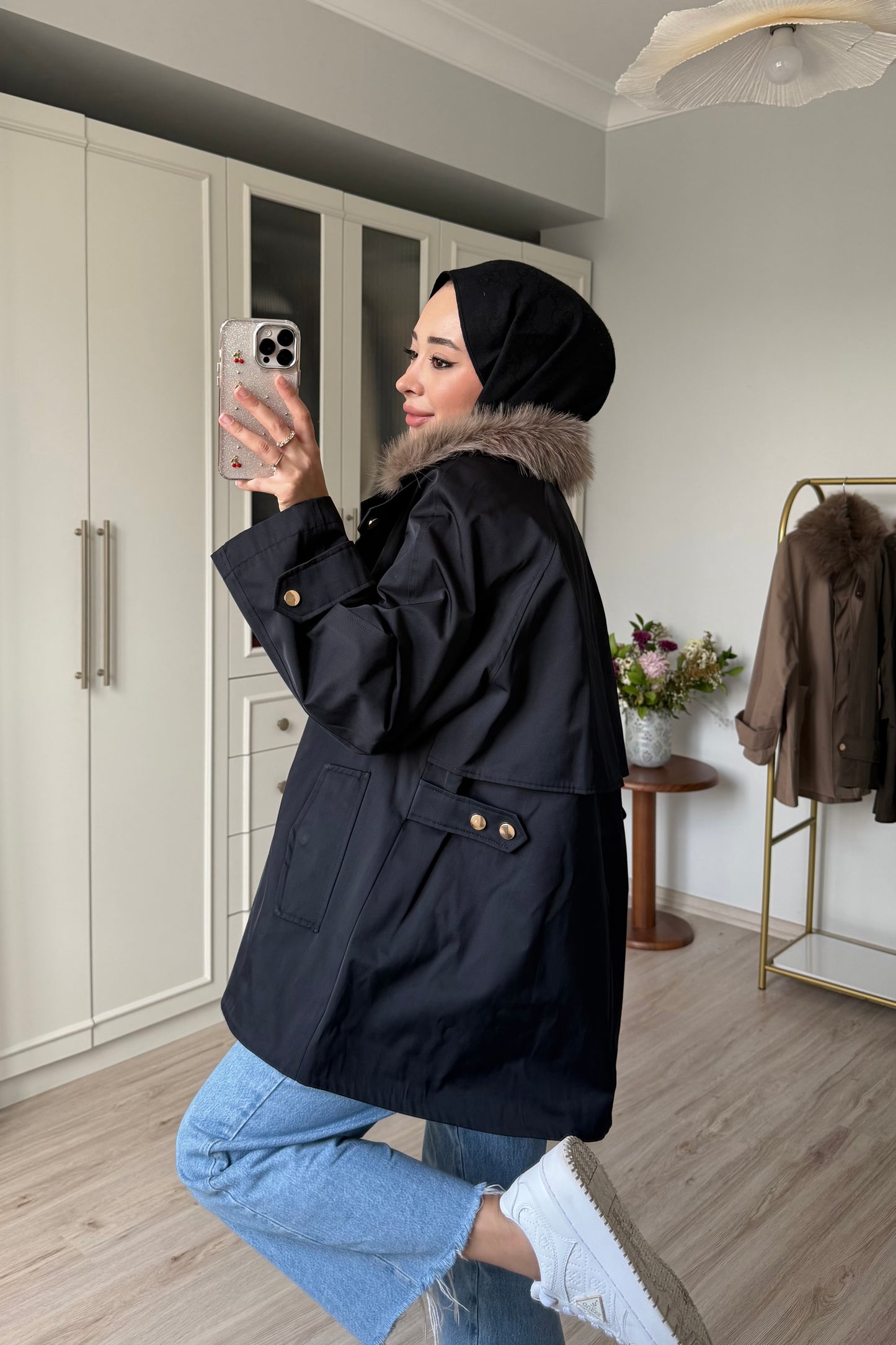 Premium kürklü parke - siyah