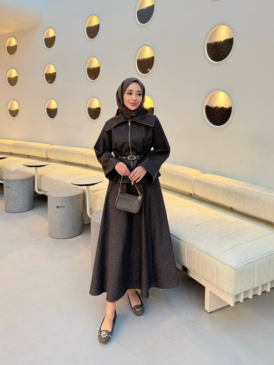 Shine Etekli Takım - kahverengi