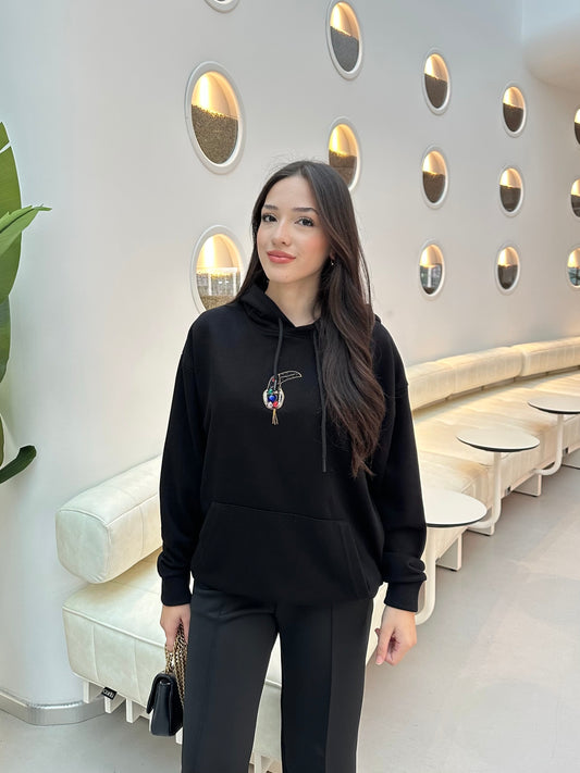 Kuşlu Sweatshirt Taşlı