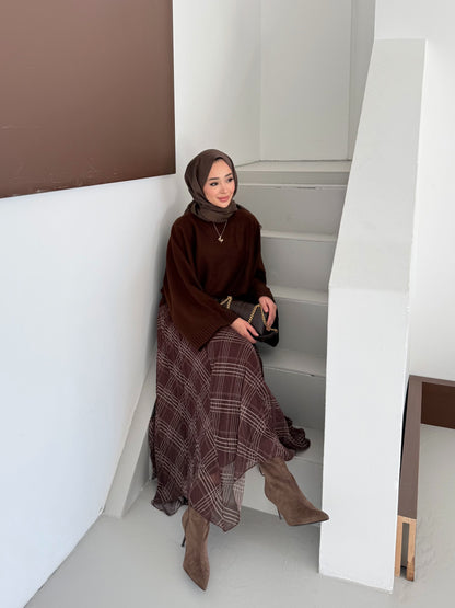 Kraş Şifon Etek - kahverengi