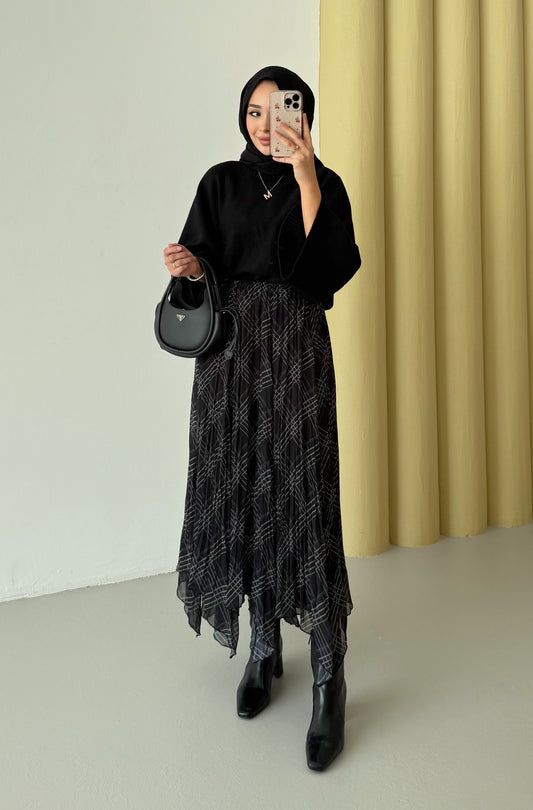 Kraş Şifon Etek - siyah