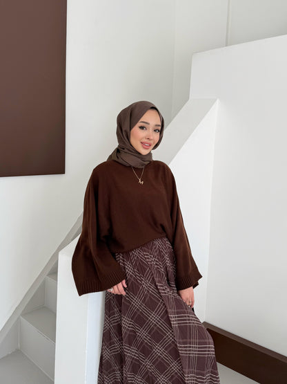 Triko Etek Üstü Kazak - kahverengi