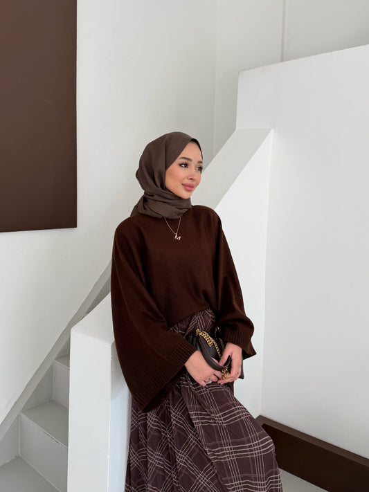 Triko Etek Üstü Kazak - kahverengi