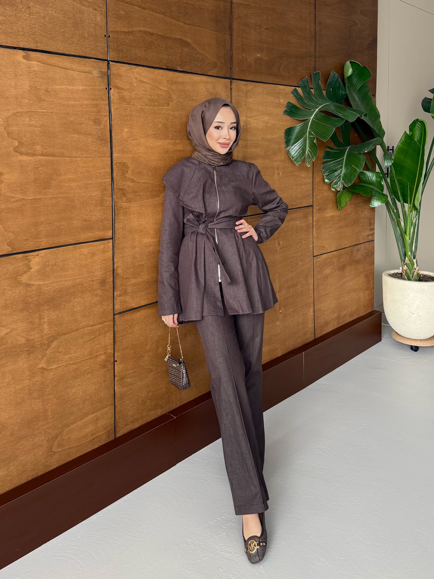 Fırfırlı Kot Takım - kahverengi