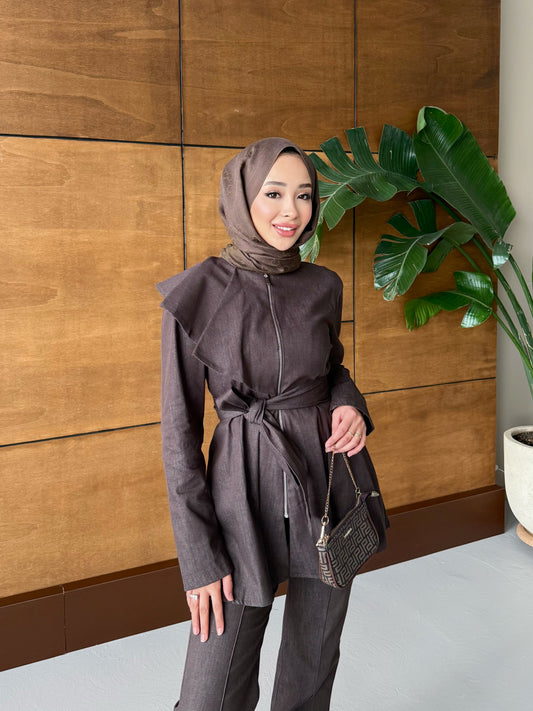 Fırfırlı Kot Takım - kahverengi