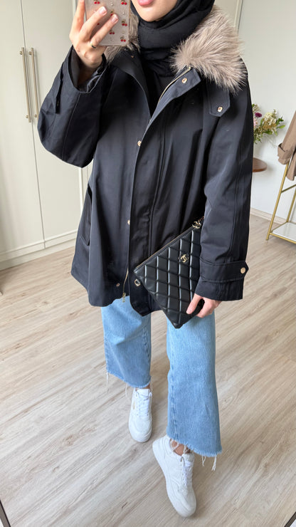 Premium kürklü parke - siyah