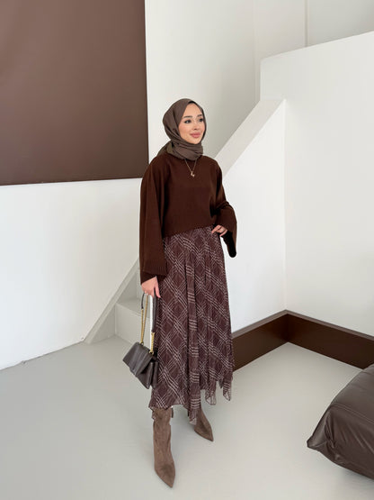 Kraş Şifon Etek - kahverengi