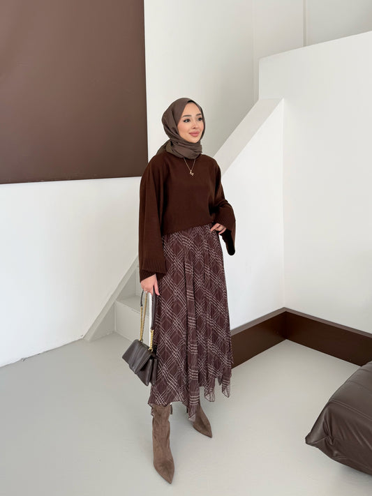 Kraş Şifon Etek - kahverengi