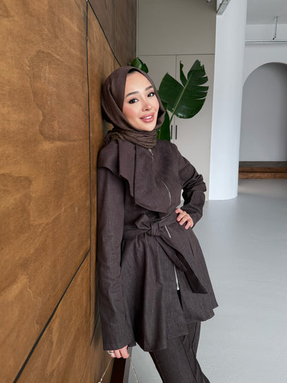 Fırfırlı Kot Takım - kahverengi