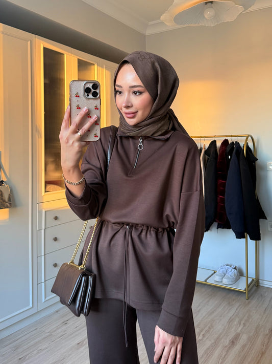 Büzgü takım - kahverengi