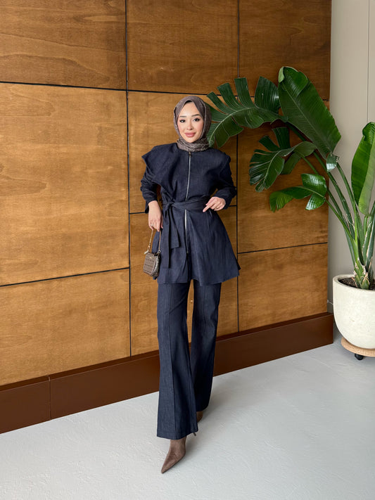 Fırfırlı Kot Takım - lacivert