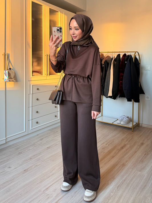 Büzgü takım - kahverengi