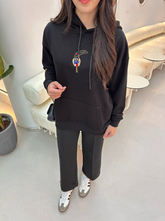 Kuşlu Sweatshirt Taşlı