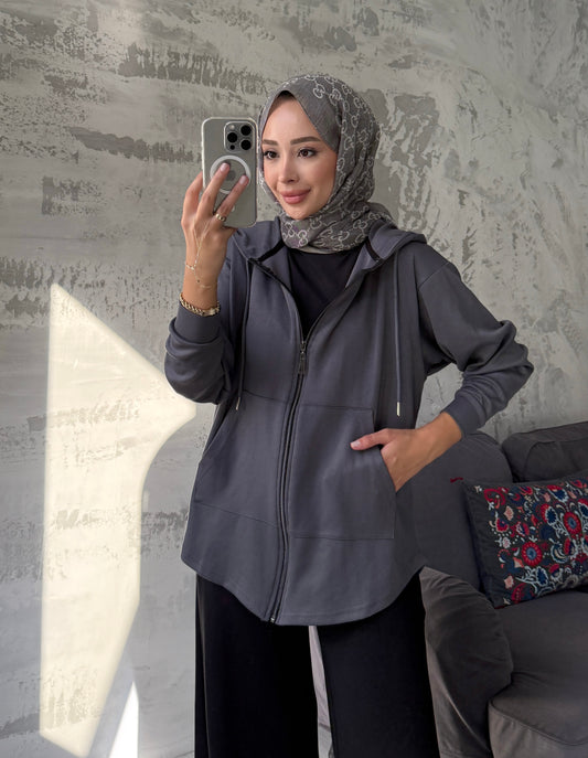 Kapşonlu Sweatshirt - füme