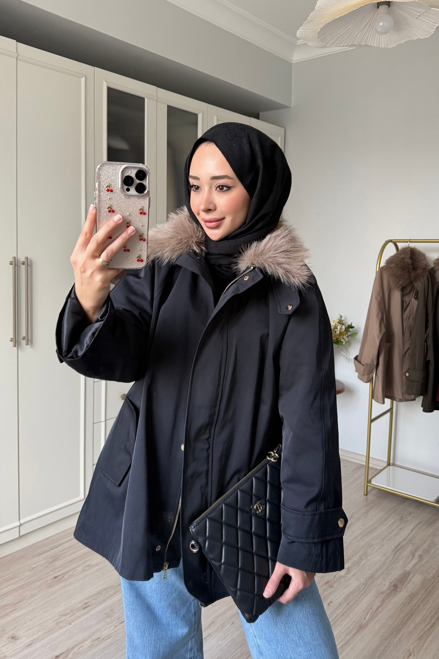 Premium kürklü parke - siyah