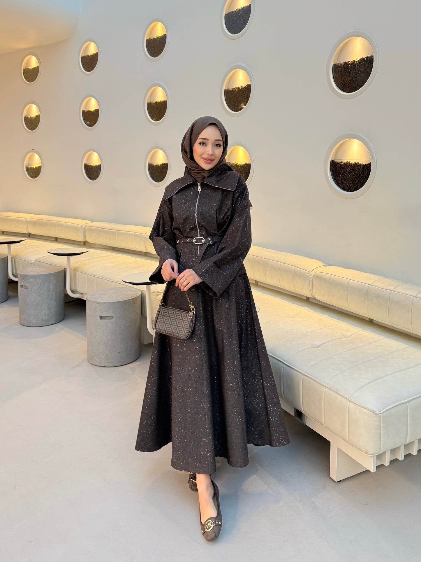 Shine Etekli Takım - kahverengi